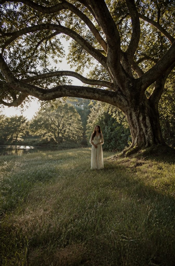 Lana Del Rey on a beach with an expansive horizon.